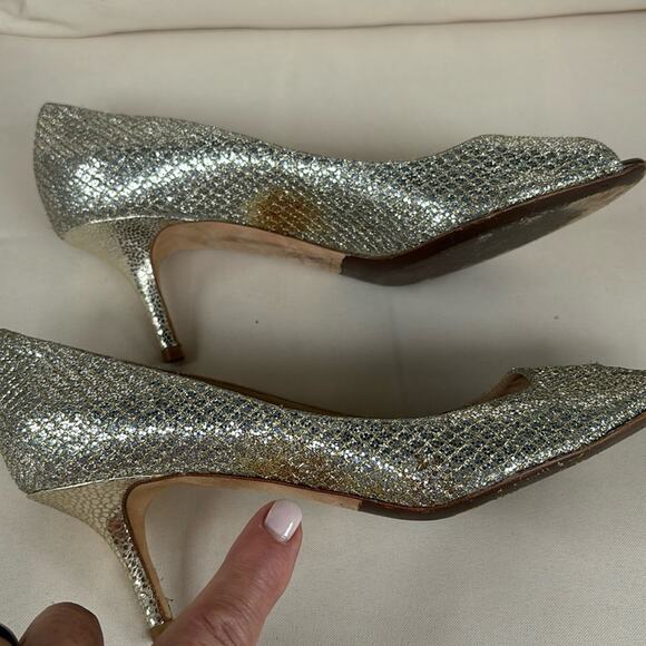 Jimmy Choo Isabel Glitter Peep Toe Pumps Shoes Size 7.5 US - Picture 7 of 12